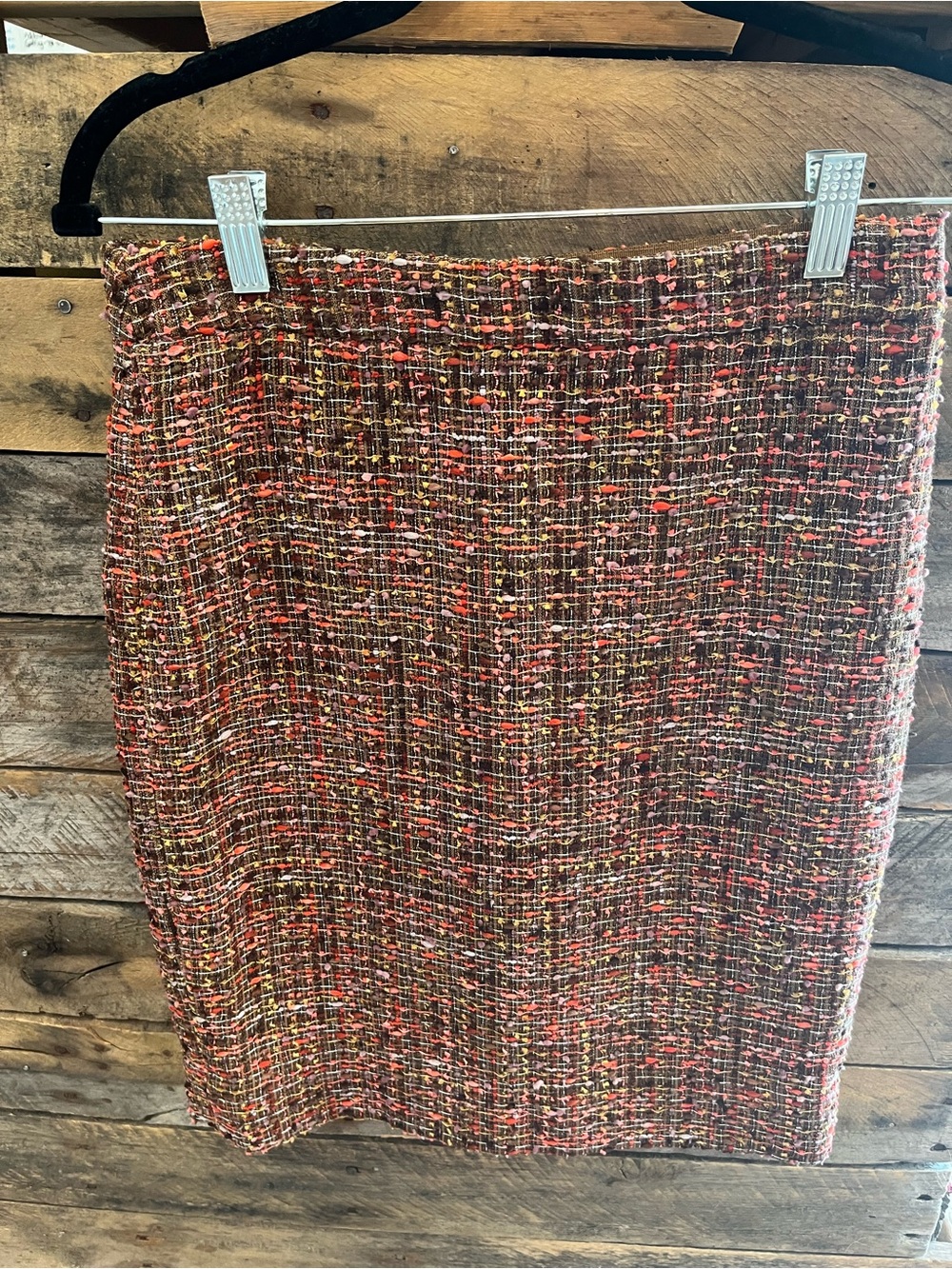 J. Crew Brown Tweed Pencil Skirt with Red & Yellow Flecks
